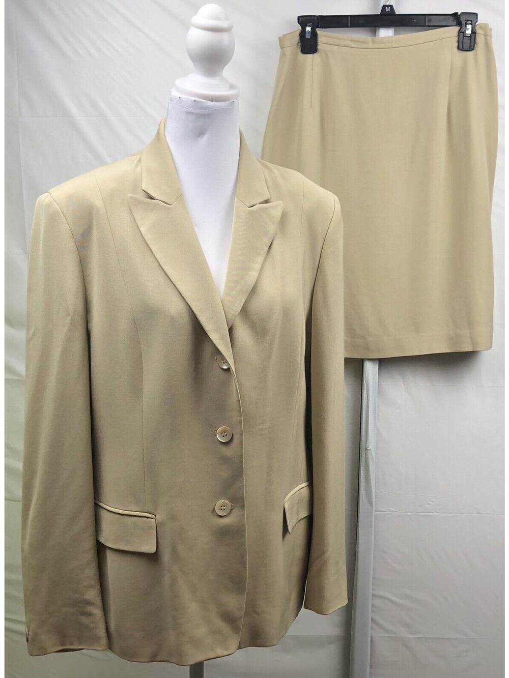 Country Road Skirt Suit Women 10 Beige Lined Blazer & Skirt Business Suit